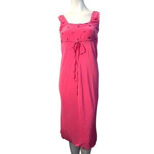 Women Small Pink Silk Long Lingerie Nightgown Sleepwear Lined Bead Catherine Vtg